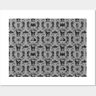 Dancing with Death | Dancing Skeletons | Gothic Halloween Pattern | Grey and White | Posters and Art